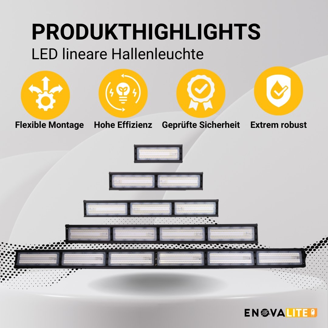 LED-HighBay, linear, 100 W, 12000 lm, 5000 K (neutralweiß), IP65, TÜV-geprüft, ENEC-Zertifizierung - Lichttechnik24.de