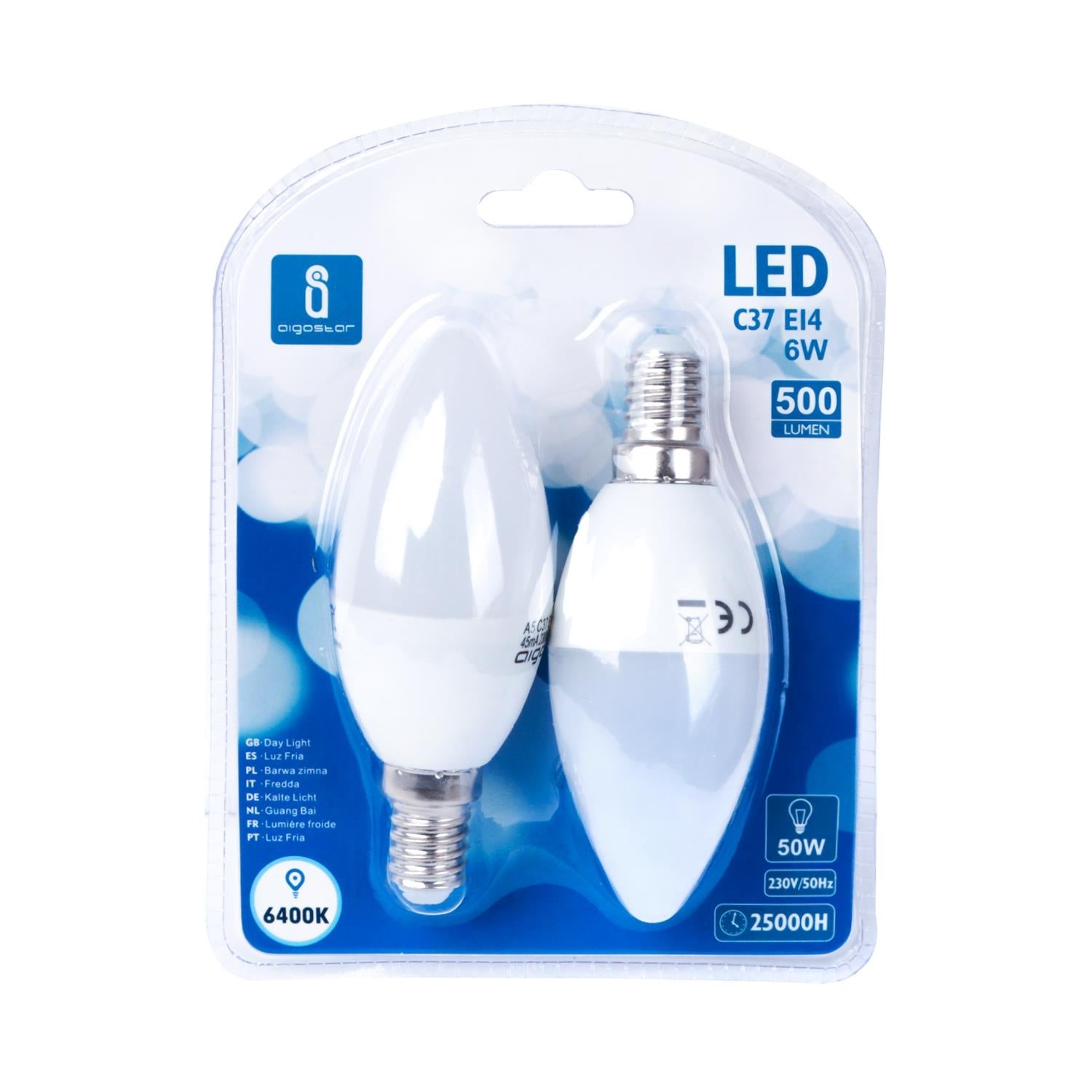 LED Leuchtmittel, E14, 6 W, 500 lm, 6400 K, 2 Stk. –