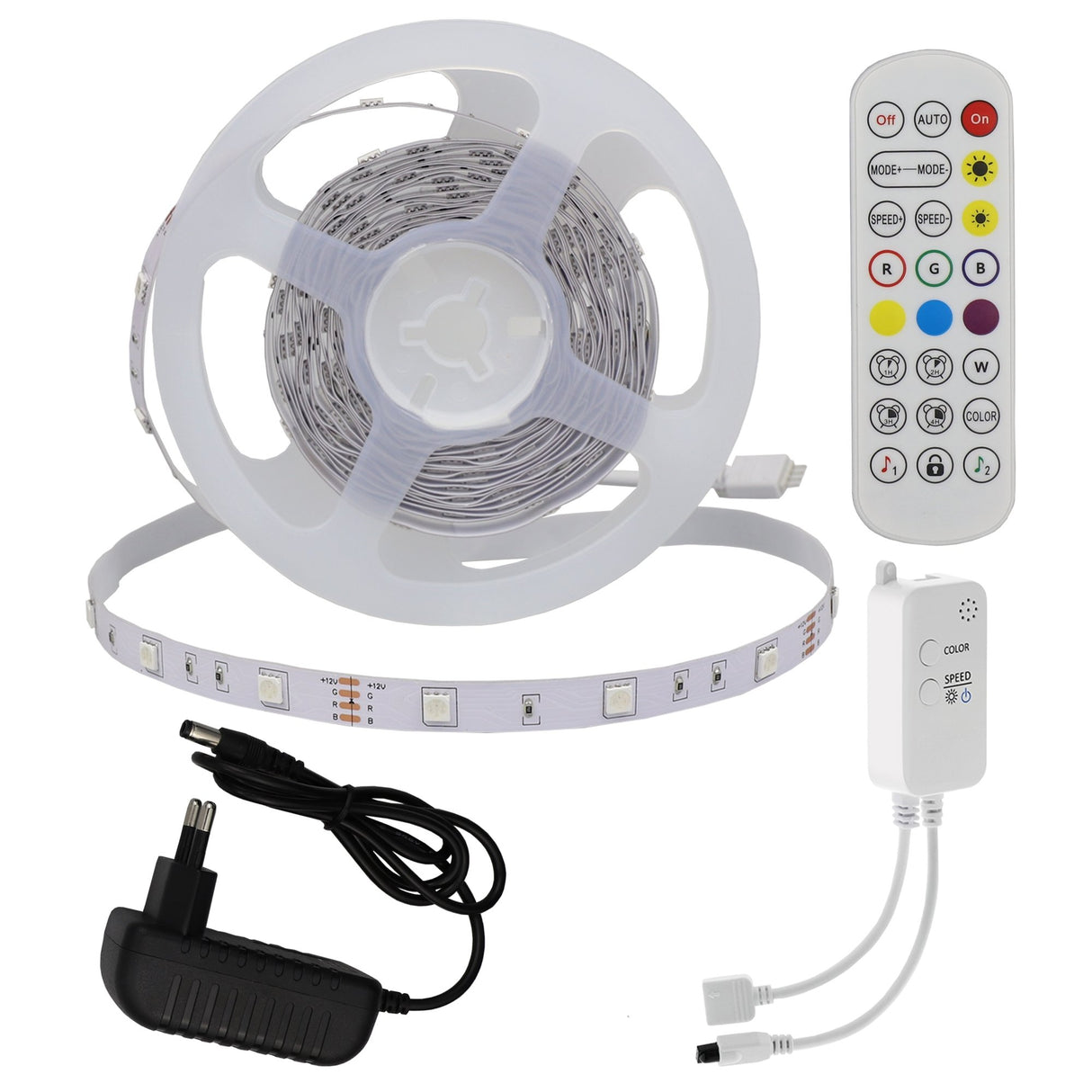 LED-Leuchtstreifen Set, RGB, 12 V, 30 LEDs, Netzteil + APP Steuerung + Bluetooth Music, 5 m  Lichttechnik24.de.
