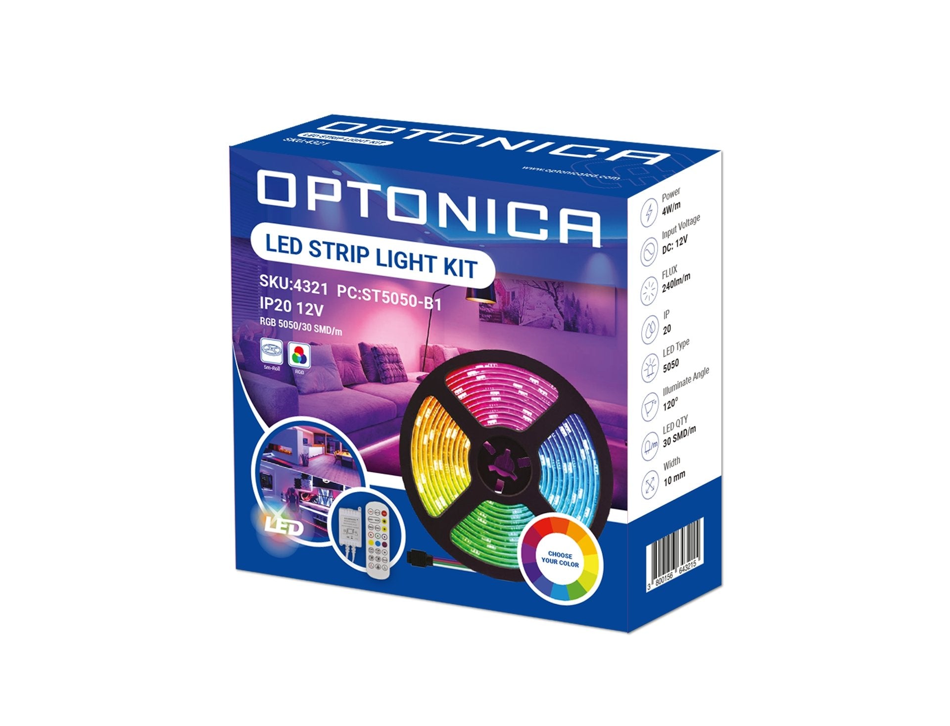 2 Meter RGB LED Streifen Set – 30 LED/m, Inkl. Fernbedienung, Netzteil & Controller, IP20, Für Wohnzimmer & Regale