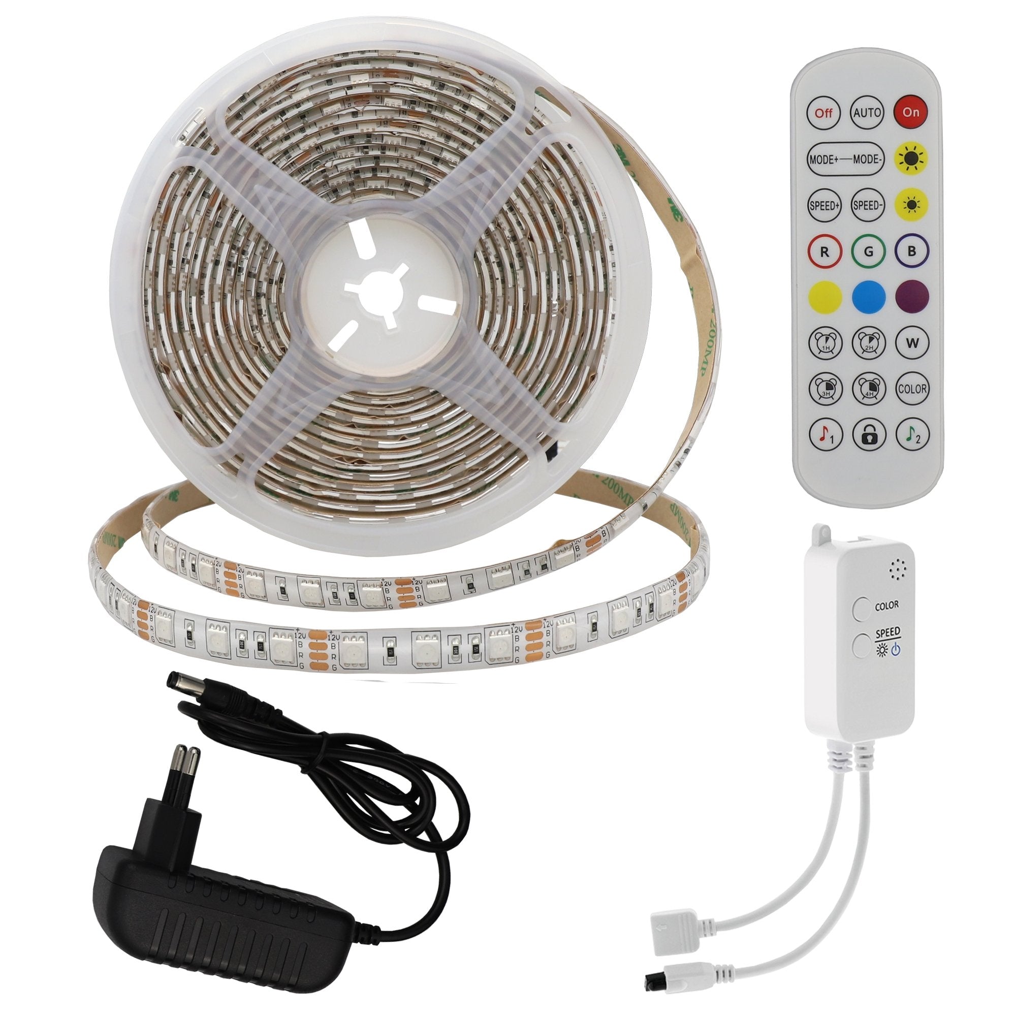 LED-Leuchtstreifen Set, RGB, 12 V, 60 LEDs, Adapter + Bluetooth Music +  Fernbedienung, 5 m, IP54 –