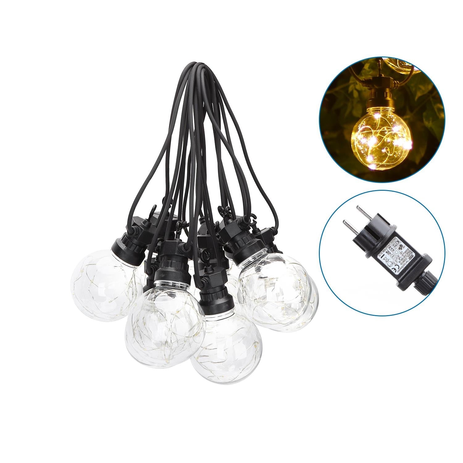 LED-Lichterkette, 10er, transparente Bulbs, warmweiß, 8 m –