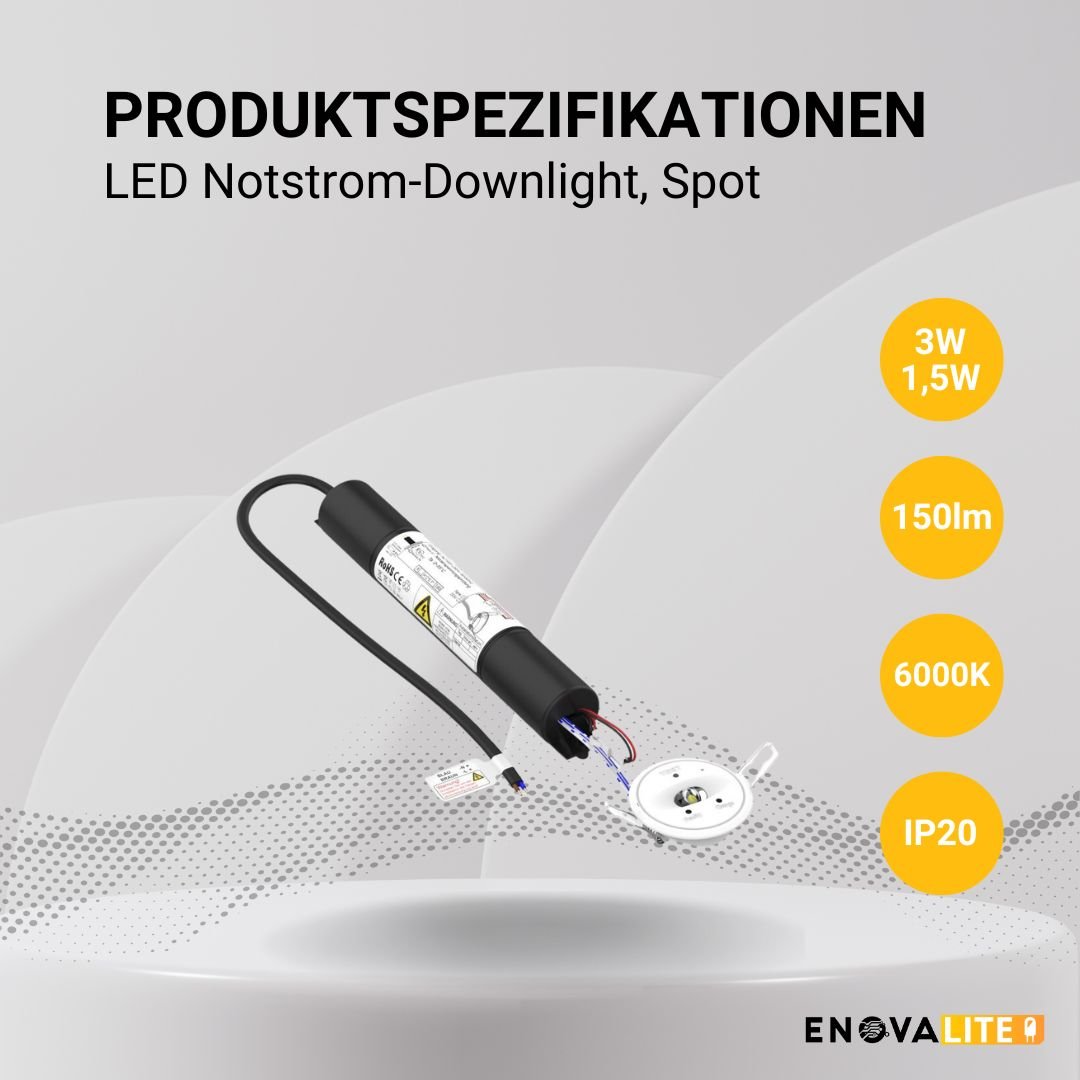 LED-Notstrom Downlight, Fluchtwegleuchte mit Notstromeinheit, Einbauspot, TEST-Funktion - Lichttechnik24.de