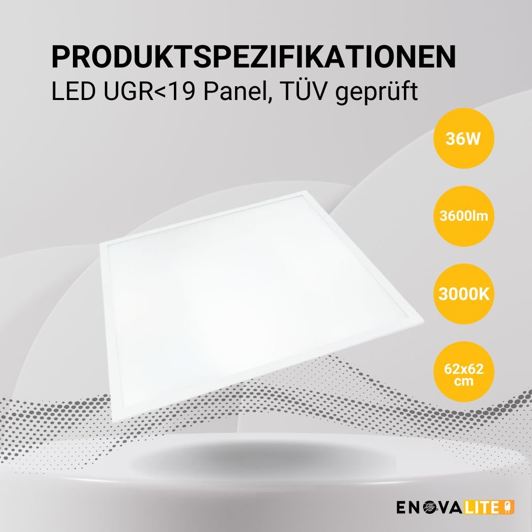 LED Panel, 62x62 cm, 36 W, 3600 lm, 3000 K, UGR<19, TÜV, Philips Driver - Lichttechnik24.de
