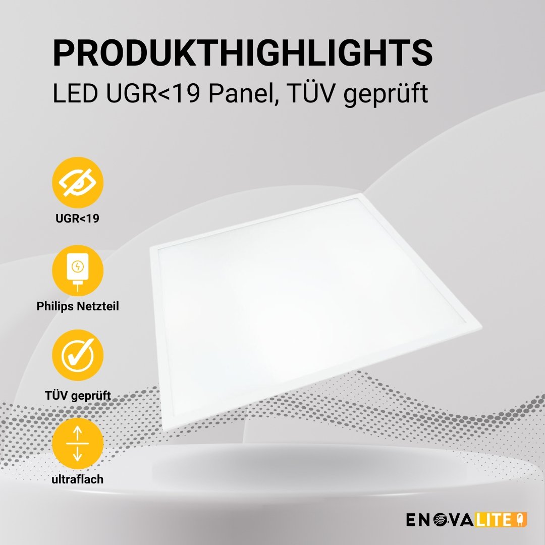 LED Panel, 62x62 cm, 36 W, 3600 lm, 3000 K, UGR<19, TÜV, Philips Driver  Lichttechnik24.de.