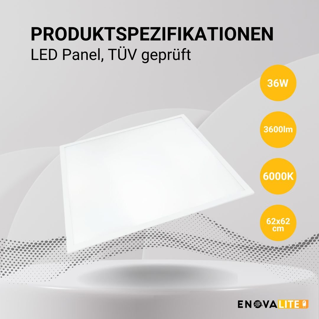 LED Panel, 62x62 cm, 36 W, 3600 lm, 6000 K, TÜV, Philips Driver  Lichttechnik24.de.