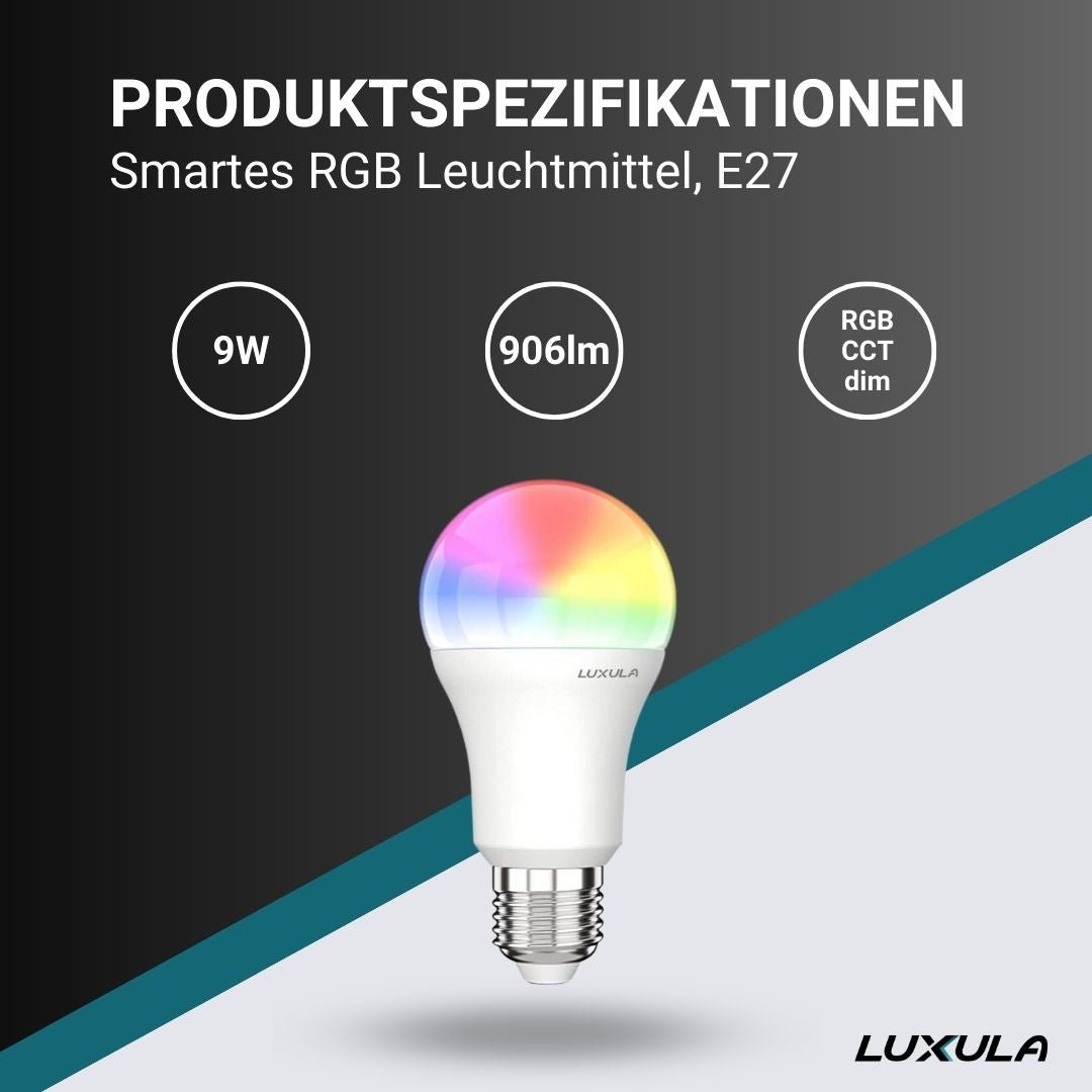 LED RGB+CCT Leuchtmittel, E27, 9W, 906lm, SMART, Tuya App steuerbar  Lichttechnik24.de.