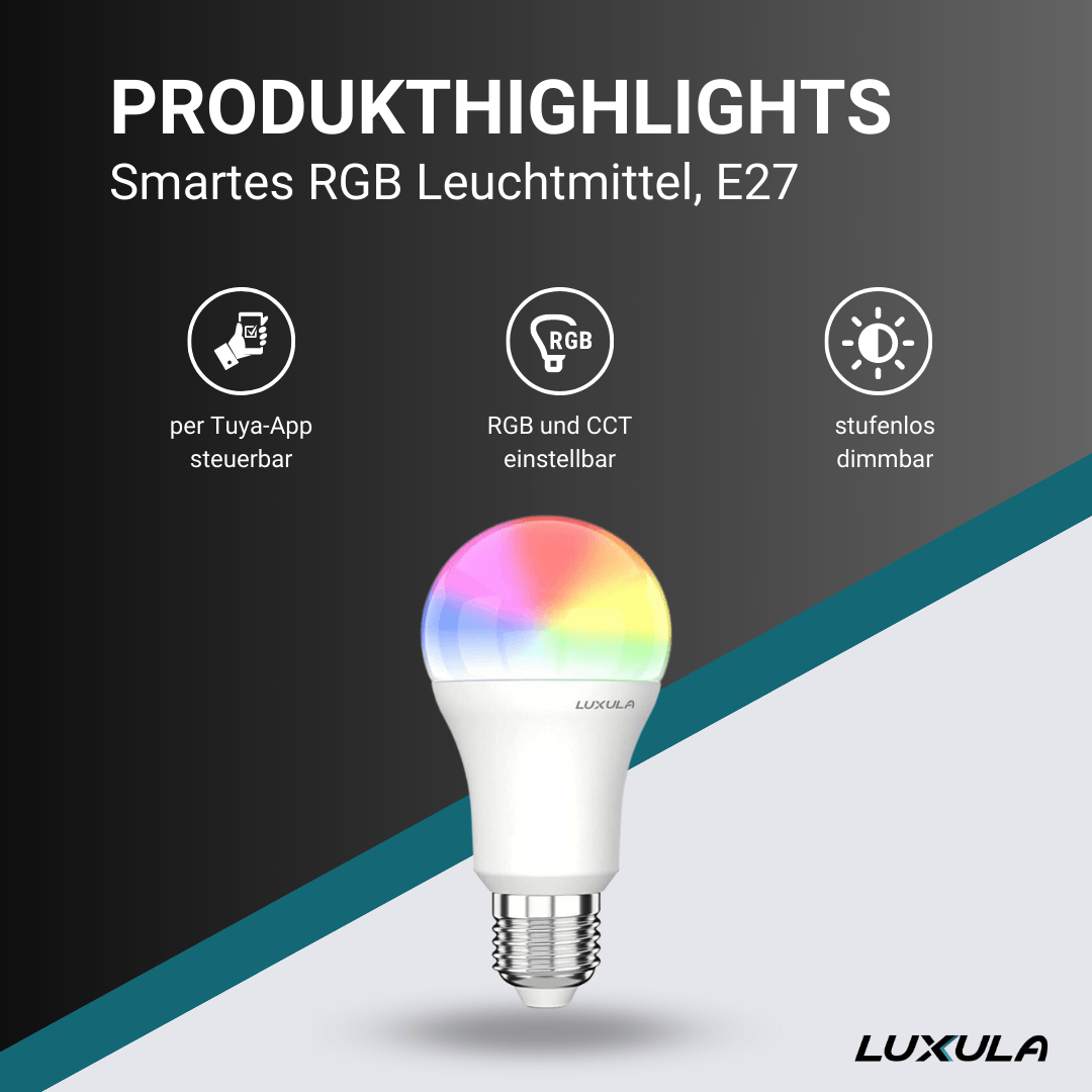 LED RGB+CCT Leuchtmittel, E27, 9W, 906lm, SMART, Tuya App steuerbar –