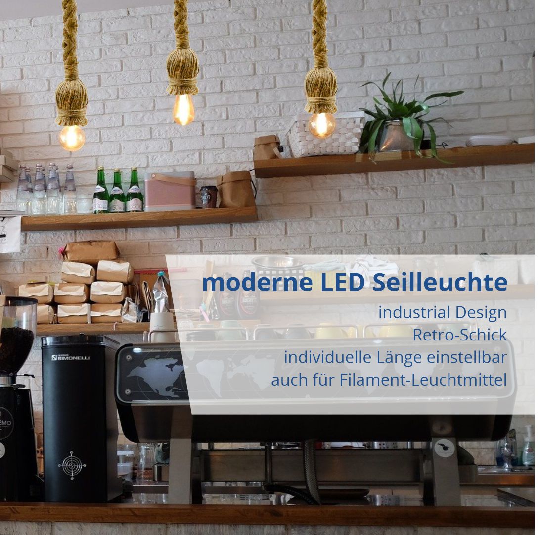 LED Seilleuchte, moderne Hängelampe, E27, 1,5 m Seillänge - Lichttechnik24.de
