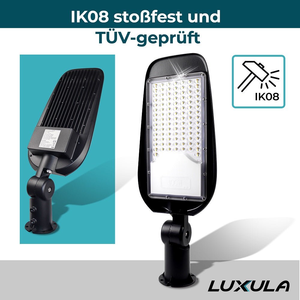 LED-Straßenleuchte, 100 W, 11700 lm, 5000 K (neutralweiß), IP65, TÜV-geprüft  Lichttechnik24.de.