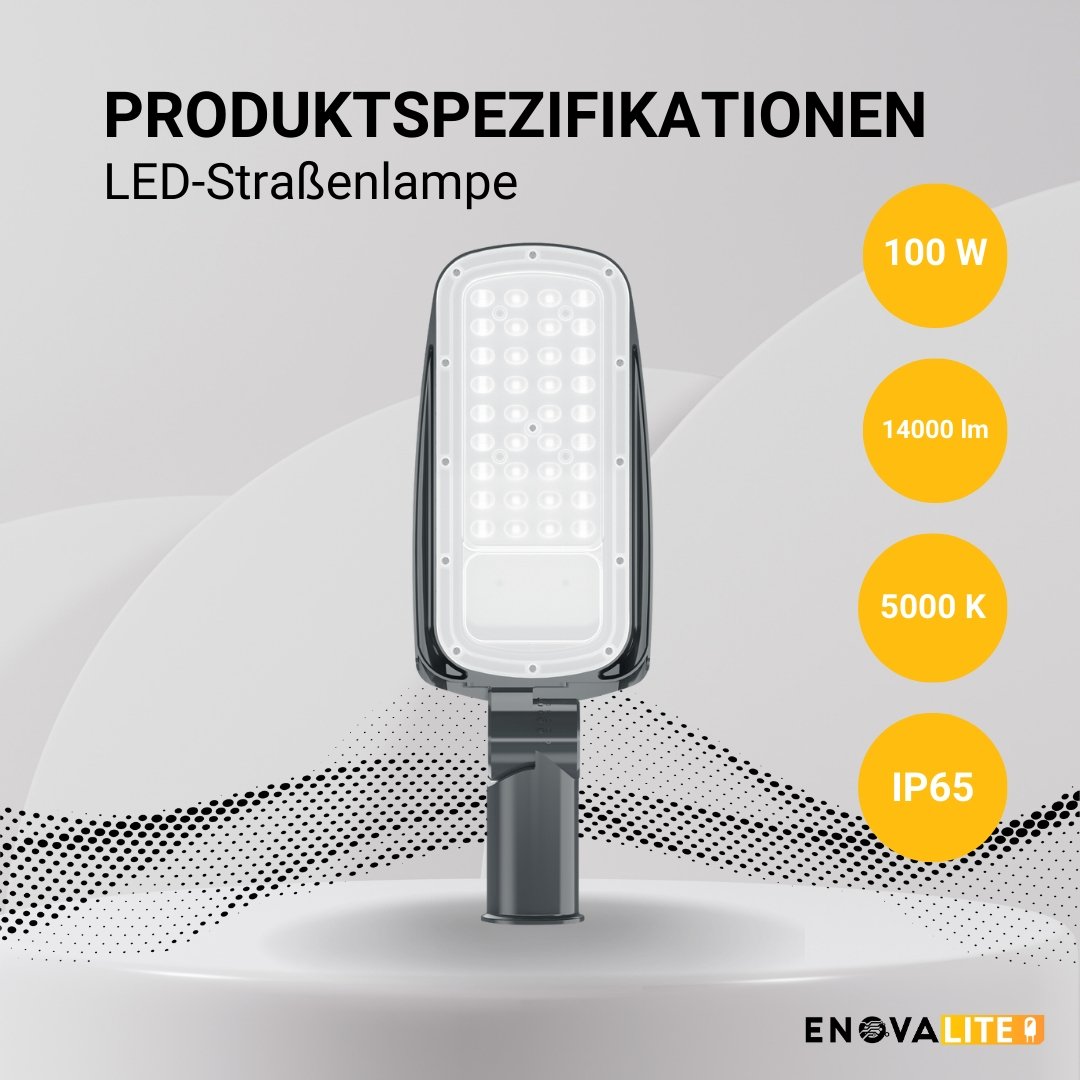 LED-Straßenleuchte, 100 W, 14000 lm, 5000 K (neutralweiß), IP65, TÜV-geprüft - Lichttechnik24.de