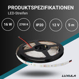 LED-Streifen, 5 m Länge, 2700 K warmweißes Licht, 60 LED/m, 12 V, 8 mm  Lichttechnik24.de.