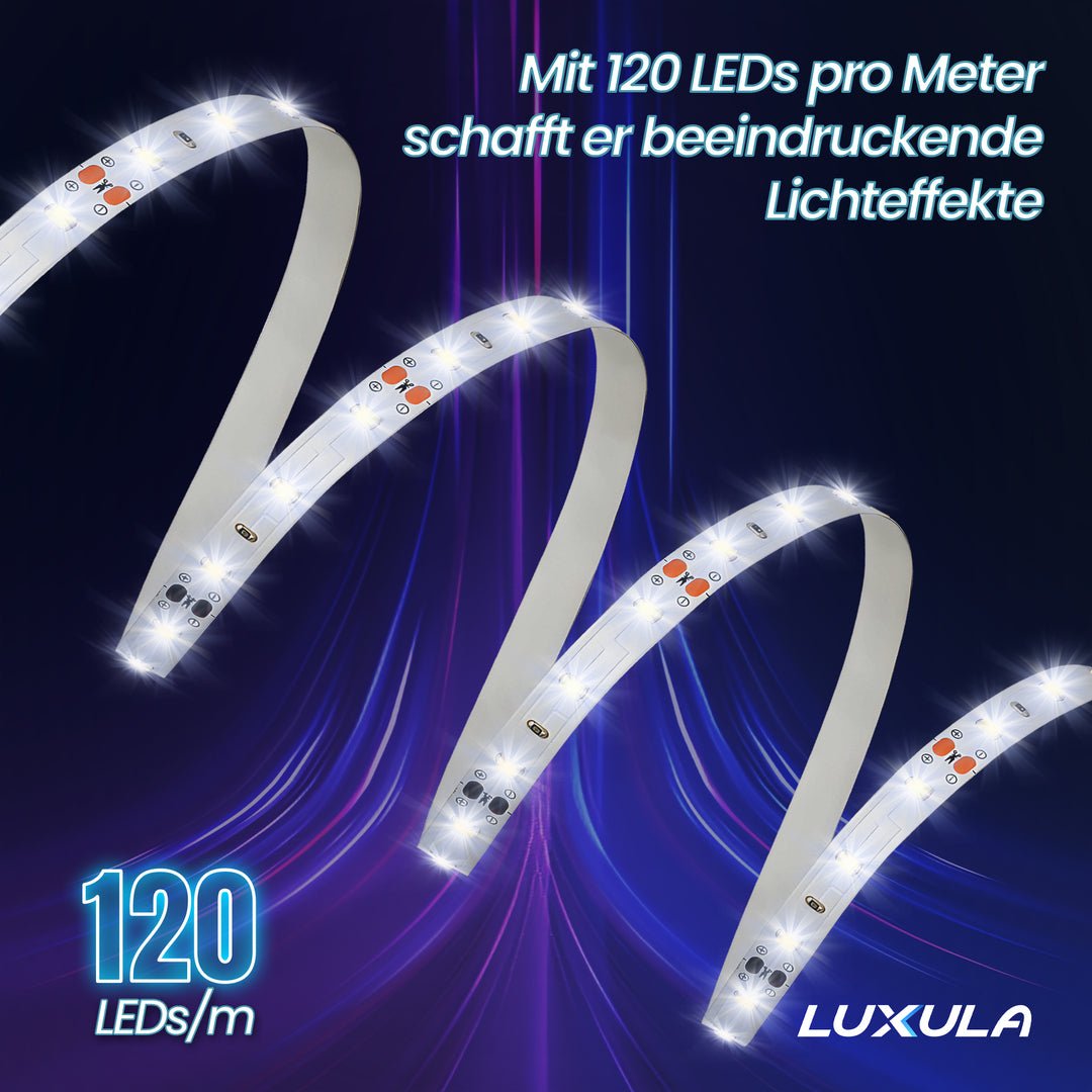 LED-Streifen, 5 m Länge, 4500 K neutralweißes Licht, 120 LED/m, 12