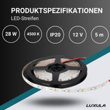 LED-Streifen, 5 m Länge, 4500 K neutralweißes Licht, 120 LED/m, 12 V, 8 mm  Lichttechnik24.de.