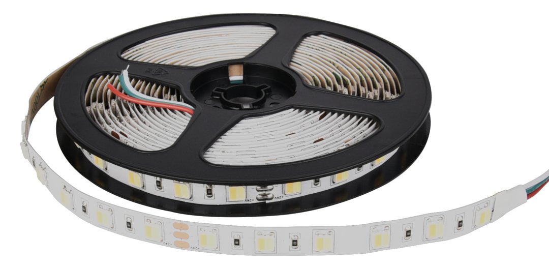 LED-Streifen mit CCT-Funktion, warm-, neutral-, und kaltweißes Licht, 5 Meter Länge, 60LED/m, 24 V, 10 mm  Lichttechnik24.de.