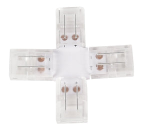 LED-Streifen Verbinder, X-förmig, 2 polig, für 10 mm LED-Streifen geeignet.