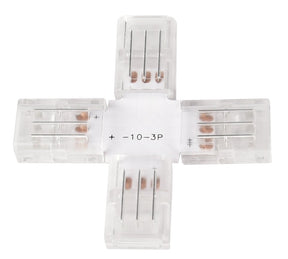 LED-Streifen Verbinder, X-förmig, 3 polig, für 10 mm CCT LED-Streifen geeignet.