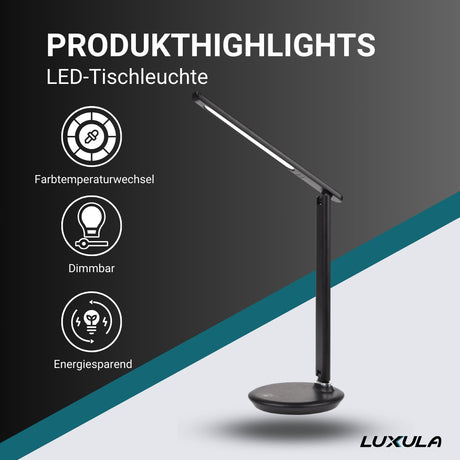 LED-Tischlampe, mit Dimm- und CCT-Funktion, 9 W Leistung, in schwarz  Lichttechnik24.de.