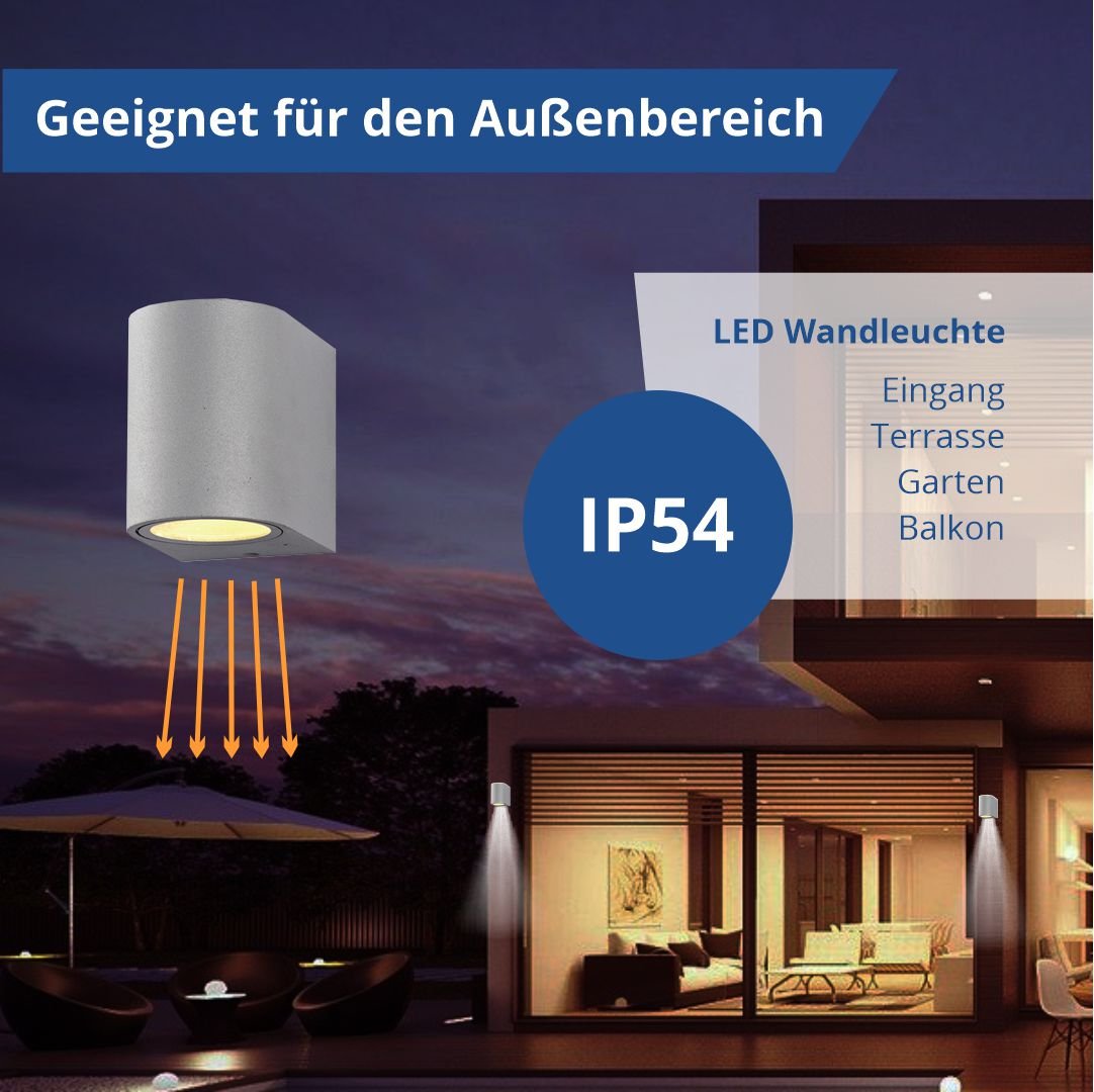 LED Wandleuchte, Aluminium, silber, IP54, GU10, AC220-240V - Lichttechnik24.de