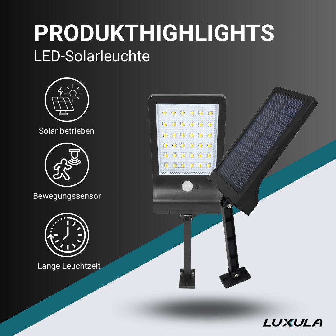 fahrradbeleuchtung solarbetrieben Solar-Wandleuchte mit PIR-Sensor, 8 Stunden Lichtzeit, IP44-geschützt und in kaltweiß Eine leistungsstarke LED-Solarleuchte mit integriertem PIR-Bewegungssensor, die mit 300 lm, einer Farbtemperatur von 6.500 K und IP44-Schutz zuverlässige